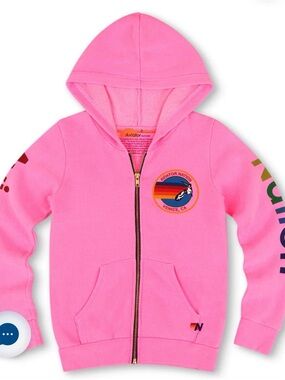 Aviator Nation Pink Kids Zip Hoodie with Rainbow Patch
